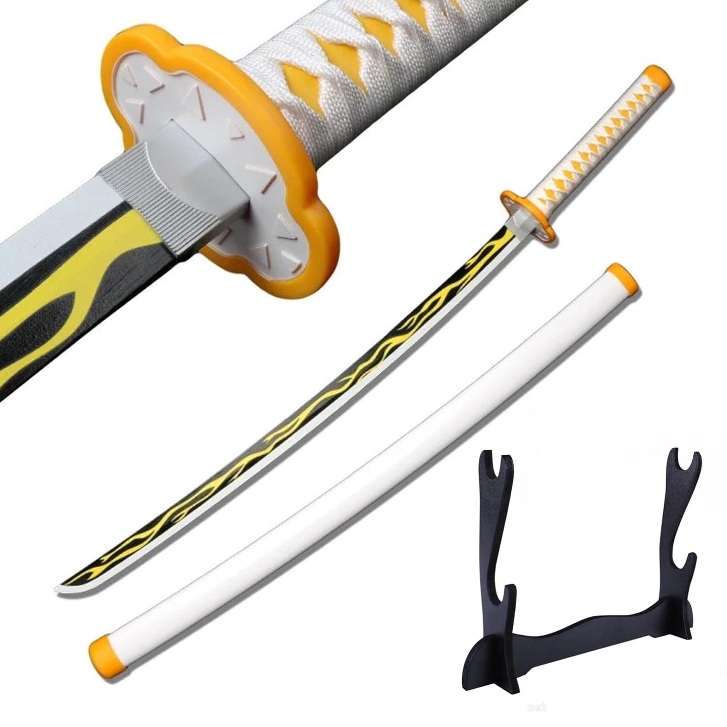 Demon Slayer Zenitsu Katana Wooden Sword Toy Life Size Nichirin 104CM Bamboo Wood (with Stand) Anime Cosplay Replica