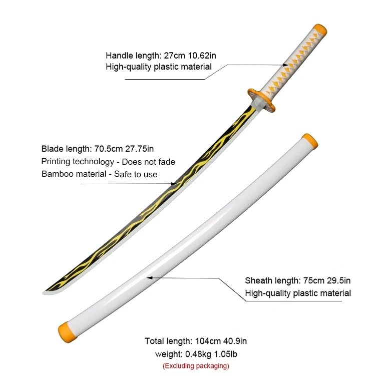 Demon Slayer Zenitsu Katana Wooden Sword Toy Life Size Nichirin 104CM Bamboo Wood (with Stand) Anime Cosplay Replica