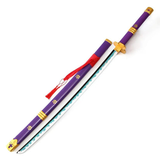 Zoro Enma Sword Toy 104cm | Purple Katana Anime Cosplay Sword | Bamboo Wood Enma Katana with Display Stand | Perfect Anime Gift & Collectible for Fans (Single Layer Stand)