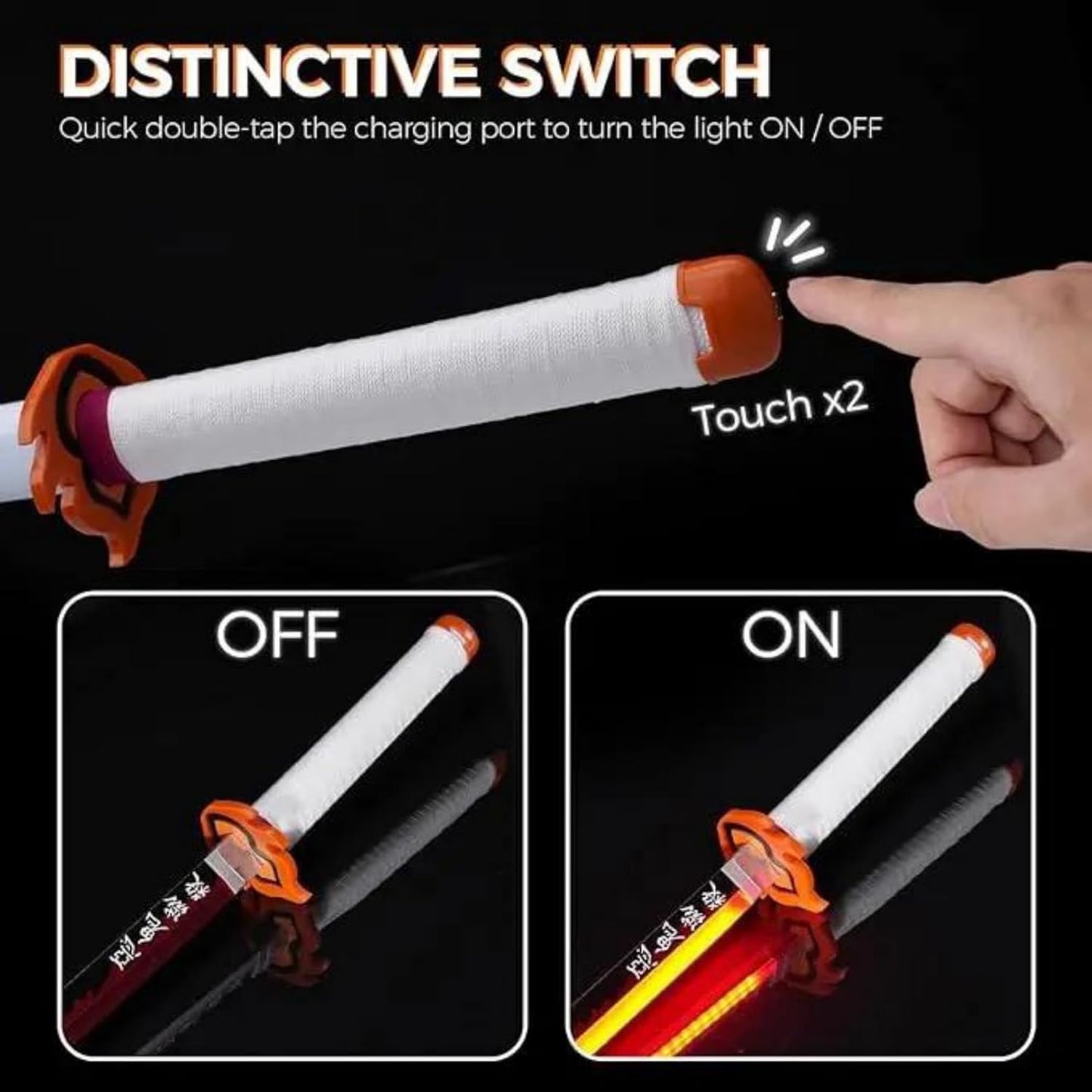 Demon Slayer Rengoku Led Katana Wooden Sword/LED Katana Toy Life Size Nichirin 104CM Bamboo Wood Rengoku Katana Toy (with Stand) Anime Cosplay Replica (Stand : Triple Layer, 104CM)